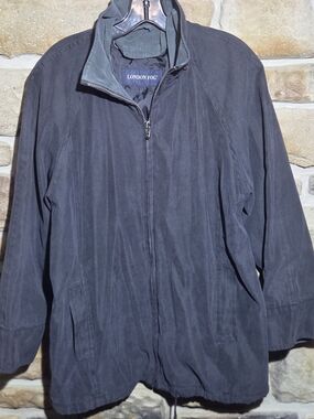 London Fog Jacket Women's Large Petite Navy Blue Full Zip Microfiber Windbreaker